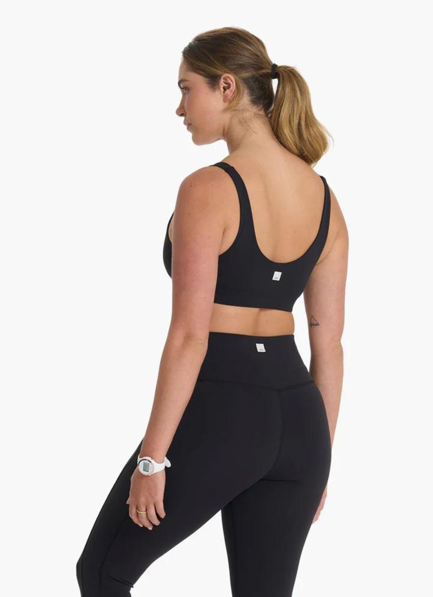 vuori Daily Sports Bra in Black Back and Side View