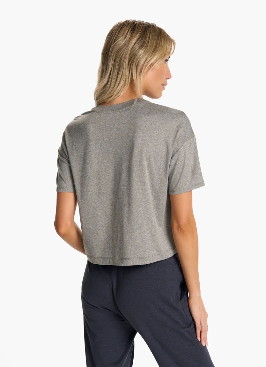 Vuori Women's Energy Tee in Heather Grey Back View