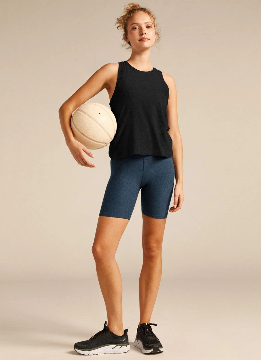 Beyond Yoga Featherweight Rebalance Tank in Darkest Night Full Length Front View