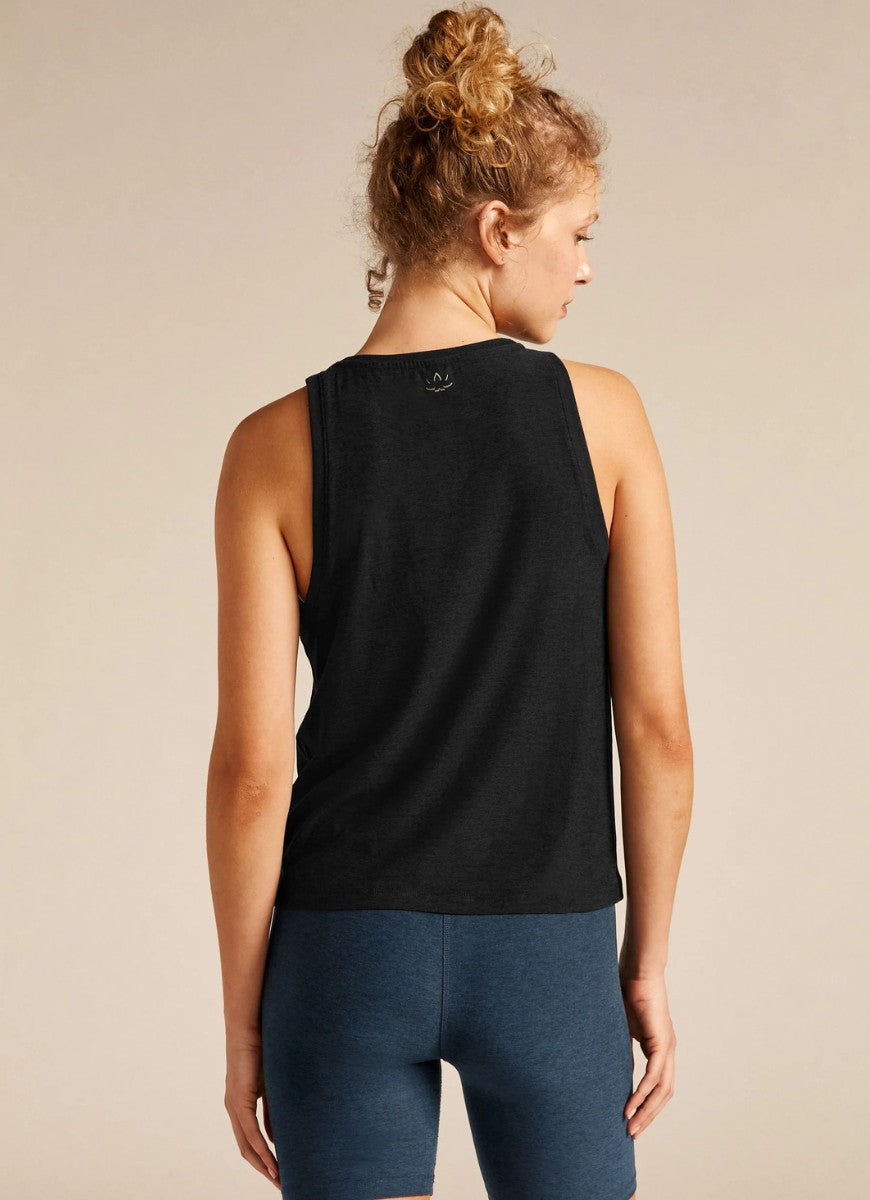 Beyond Yoga Featherweight Rebalance Tank in Darkest Night Back View