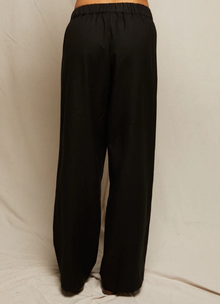 perfectwhitetee Georgette Woven Linen Pant in Black Back View