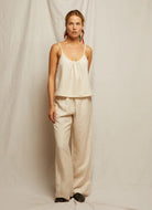 perfectwhitetee Georgette Woven Linen Pant in Sugar Front View