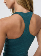 Vuori Halo Performance Crop Tank 2.0 in Moss Heather Close Up Back View