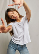 Perfect White Tee Harley Crew Neck Tee in White Front View Model in a Pose