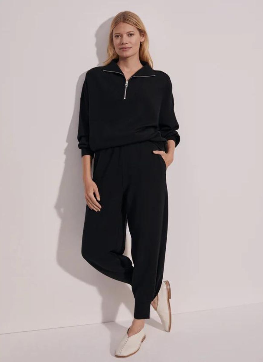 Varley Hawley Half Zip Sweat in Black Full Length Front View