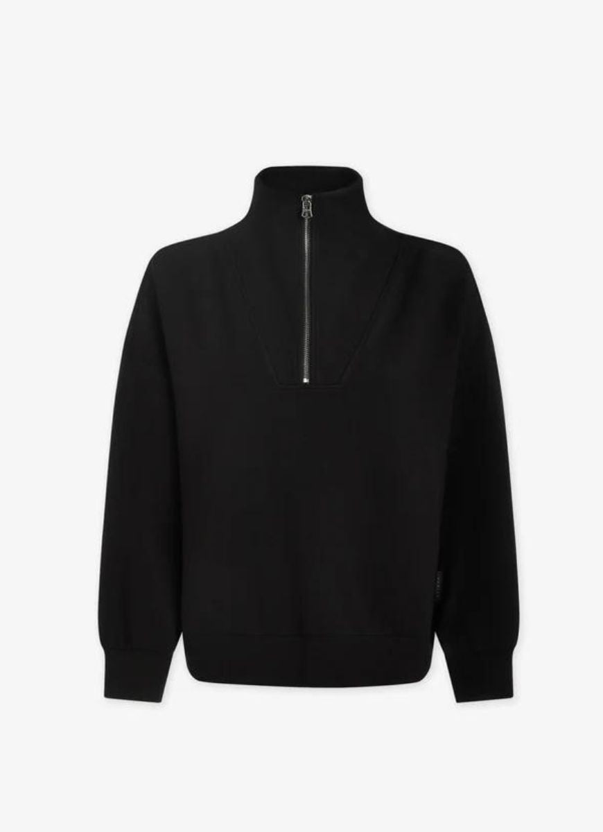 Varley Hawley Half Zip Sweat in Black Product Shot Front View