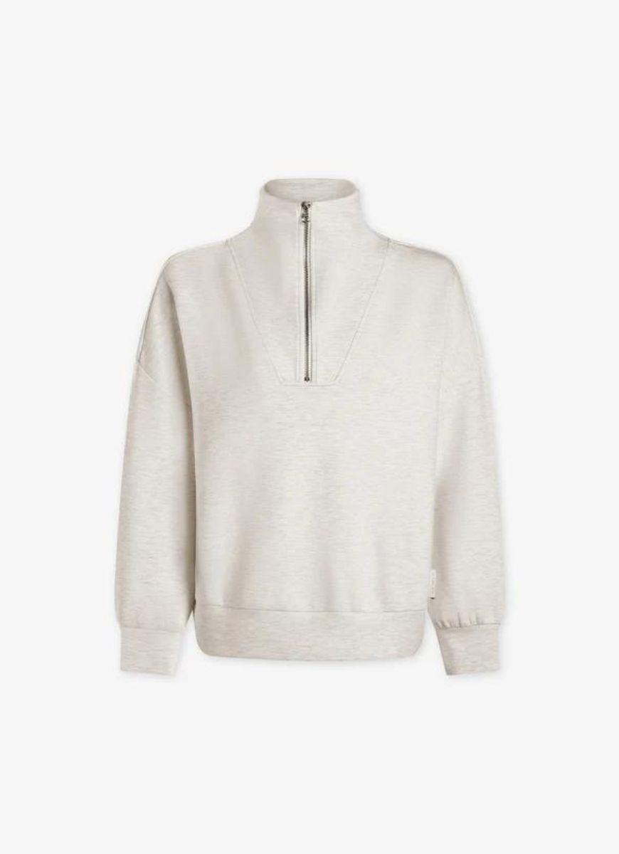 Varley Hawley Half Zip Sweat in Ivory Marl Product Shot Front View