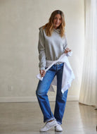 perfectwhitetee Heart Hoodie in Heather Grey Full Length Front View