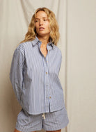 perfectwhitetee James Poplin Button Down in Chambray Stripe