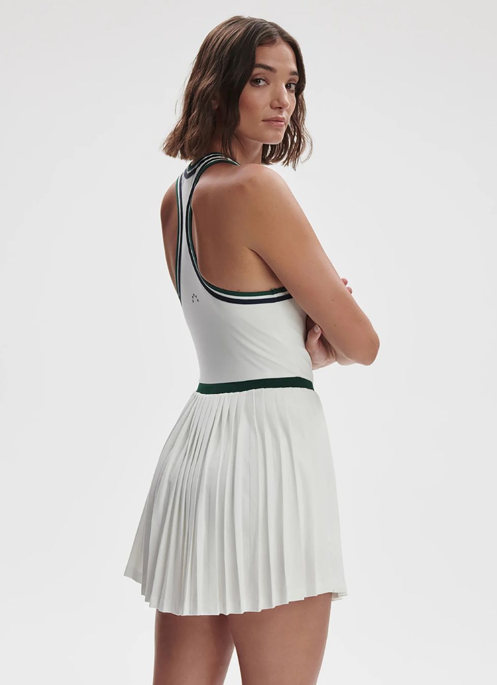 Varley Jane Court Dress 28” in White/Forest Back View