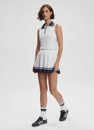 Varley Jerry Performance Tank Top in White/Blue Nights Full Length Front View