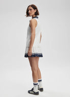 Varley Jerry Performance Tank Top in White/Blue Nights Full Length Back and Side View