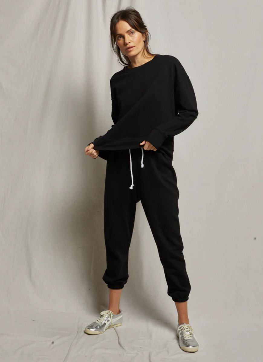 perfectwhitetee Johnny French Terry Sweatpant in Black Full Length Front View
