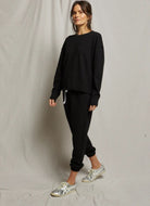 perfectwhitetee Johnny French Terry Sweatpant in Black Full Length Angled Side View