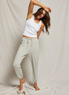 Perfect White Tee Johnny French Terry Women's Sweatpant in Grey Full Length Front View With Model in a Pose