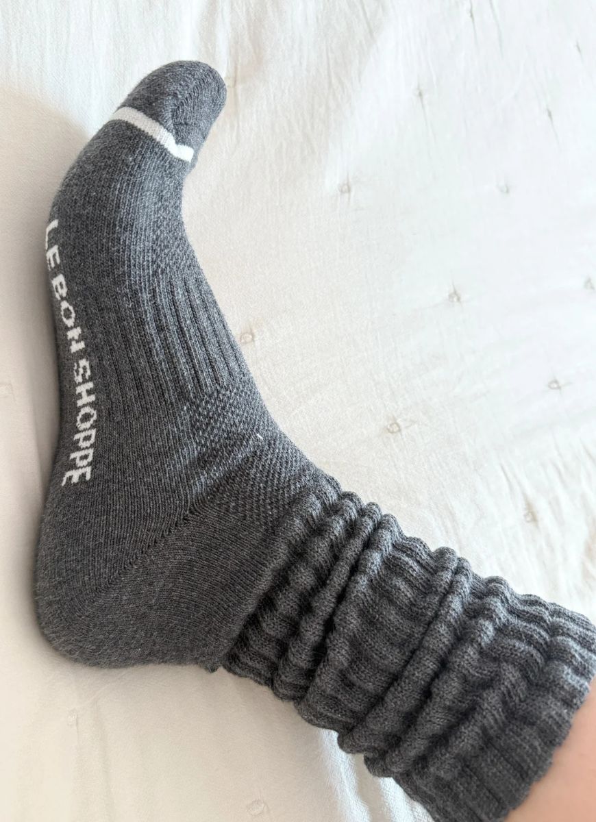 Le Bon Shoppe Ballet Socks in Charcoal Shown on Foot