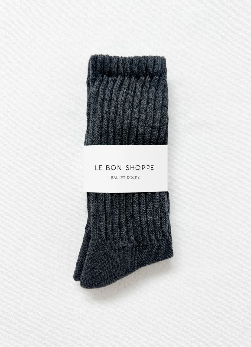 Le Bon Shoppe Ballet Socks in Charcoal Shown in Packaging