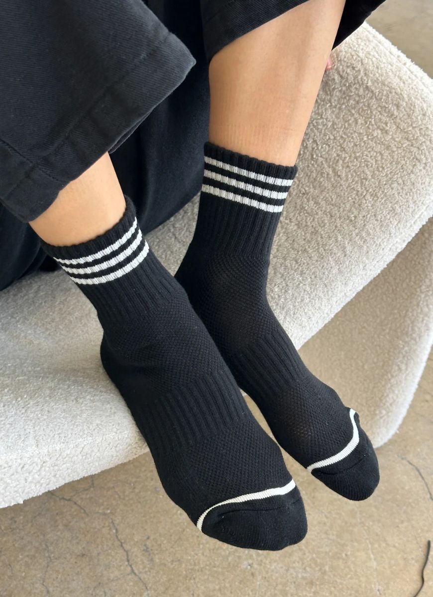 Le Bon Shoppe Girlfriend Socks in Black Shown on Feet