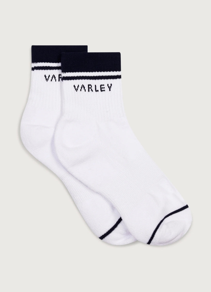 Varley Lenni Half Crew Sock in White/Blue Nights