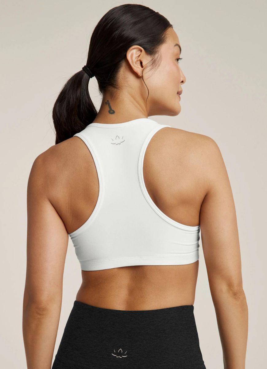 Beyond Yoga Spacedye Lift Your Spirits Sports Bra in White Back View