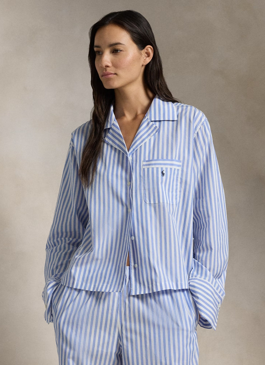 Polo Ralph Lauren Long Sleeve PJ Set in White Cloud Hydrangea Front View