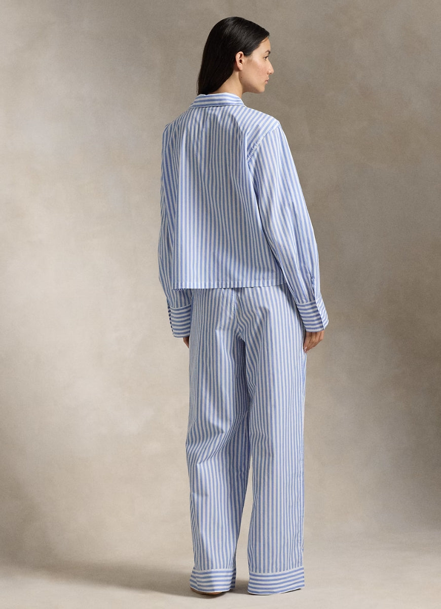 Polo Ralph Lauren Long Sleeve PJ Set in White Cloud Hydrangea Full Length Back View