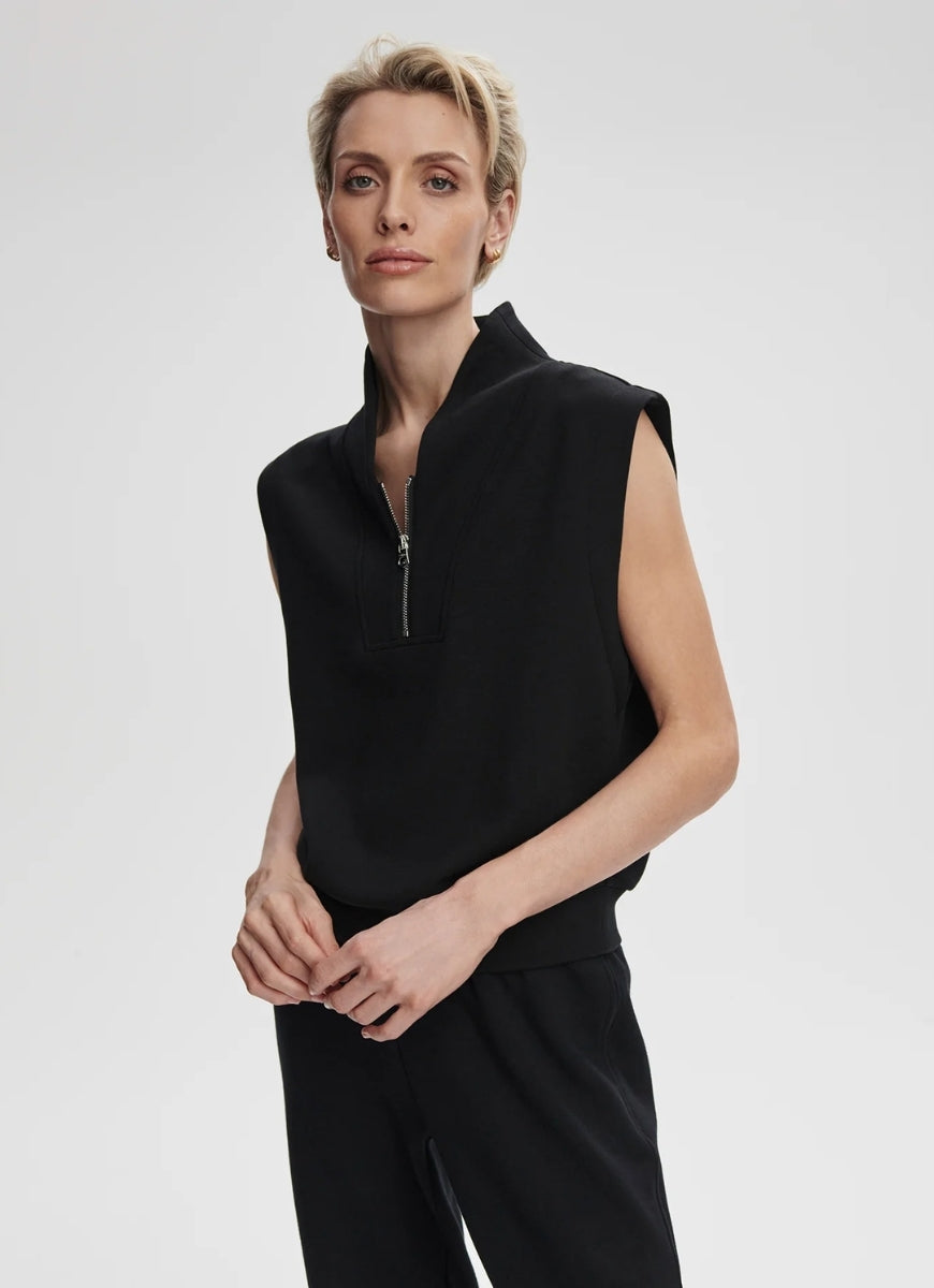 Varley Loretta Sleeveless Half Zip in Black Front View