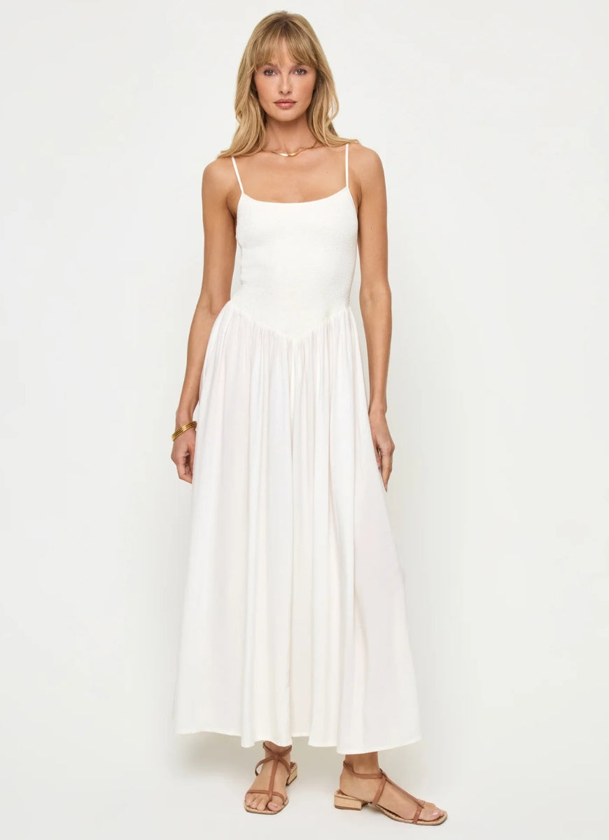 LSPACE Misha Midi Dress in Cream Full Length Front View