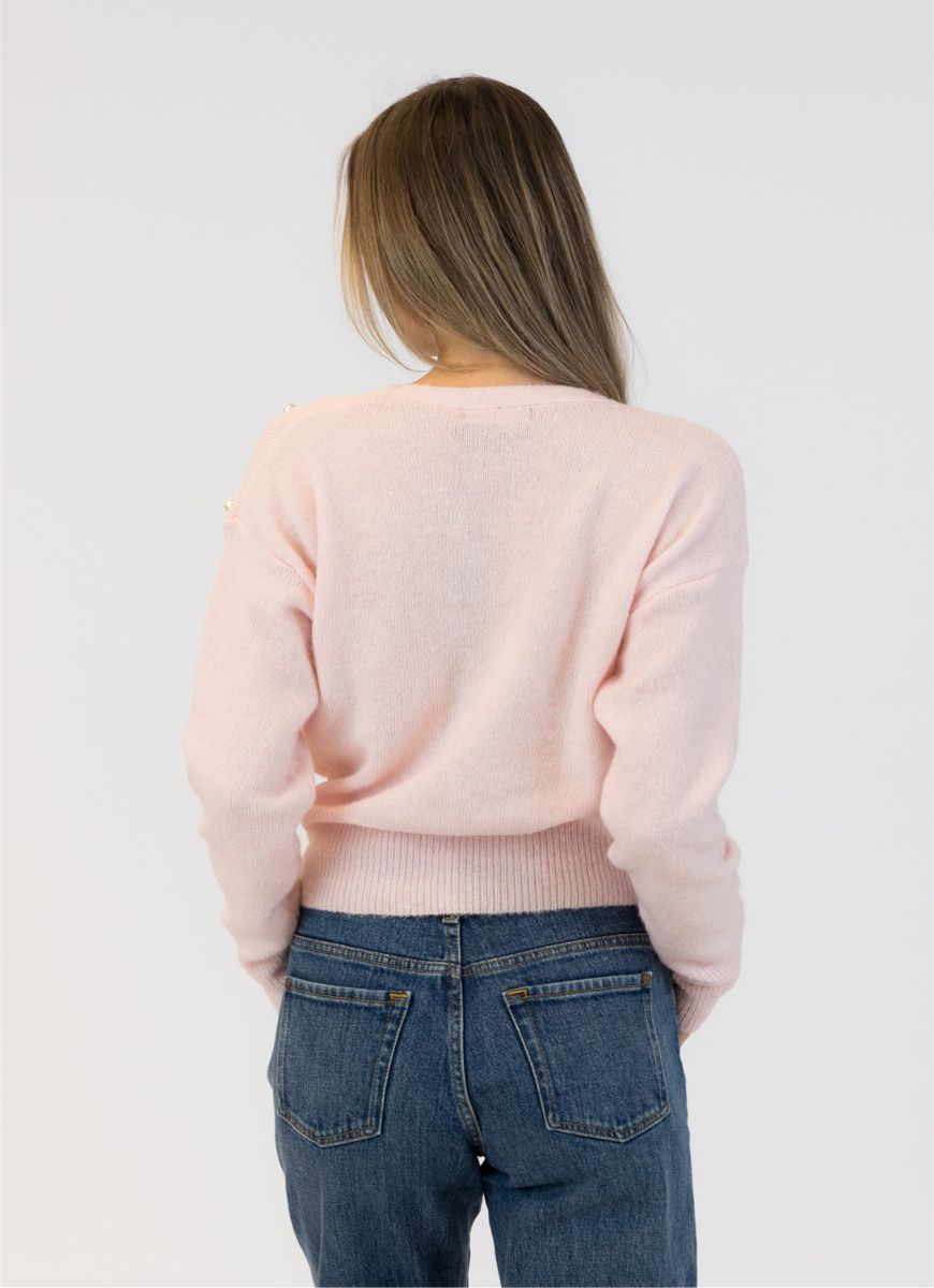 Lyla + Luxe Azalea Wrap Sweater in Pink Back View