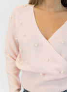 Lyla + Luxe Azalea Wrap Sweater in Pink Close Up View