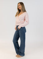 Lyla + Luxe Azalea Wrap Sweater in Pink Full Length Front and Side View