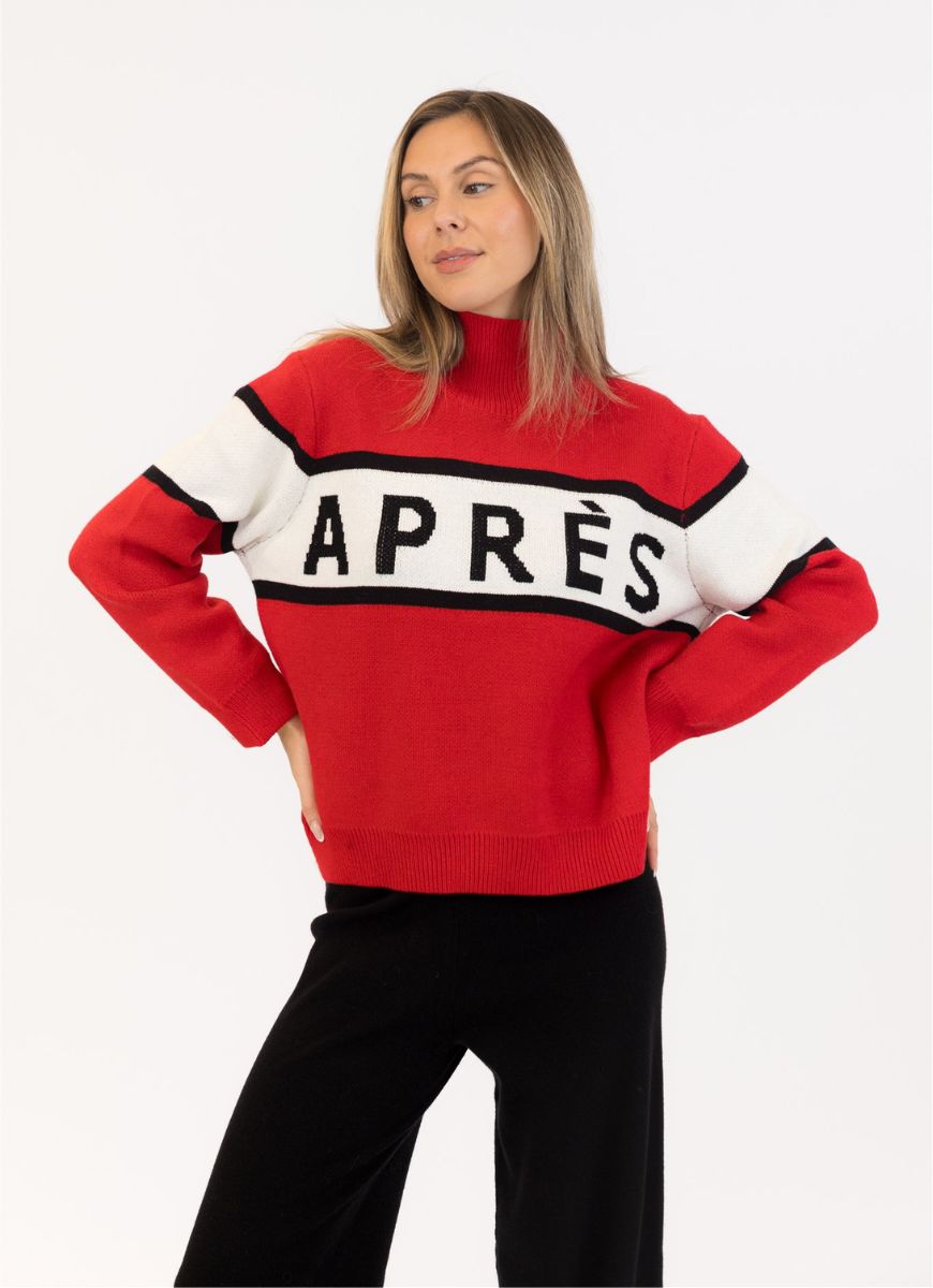 Lyla + Luxe Benson Mockneck Sweater in Red Front View