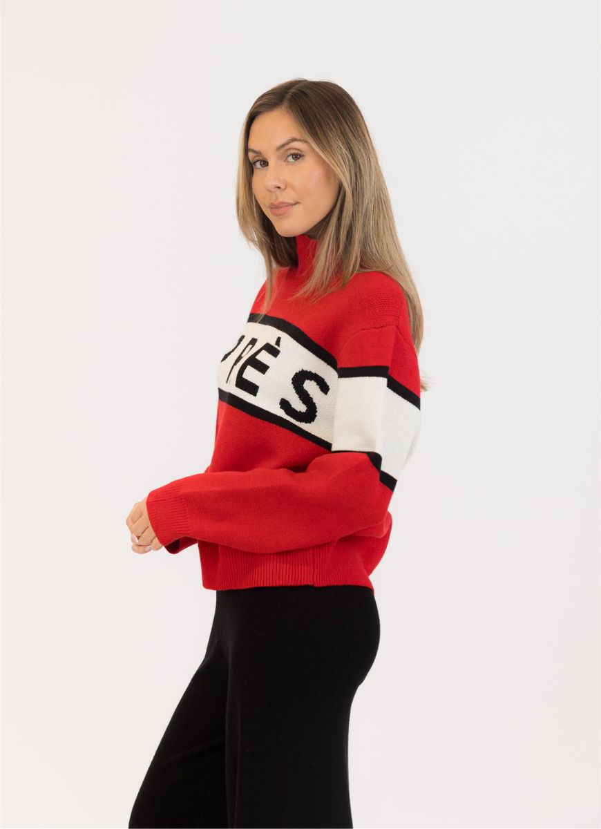 Lyla + Luxe Benson Mockneck Sweater in Red Side View