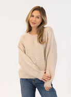 Lyla + Luxe Bows Crewneck Pullover Sweater in Beige