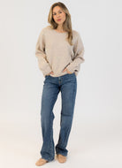 Lyla + Luxe Bows Crewneck Pullover Sweater in Beige Full Length Front View