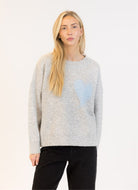 Lyla + Luxe Heart Pullover Sweater in Light Grey/Blue