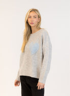 Lyla + Luxe Heart Pullover Sweater in Light Grey/Blue Front and Side View