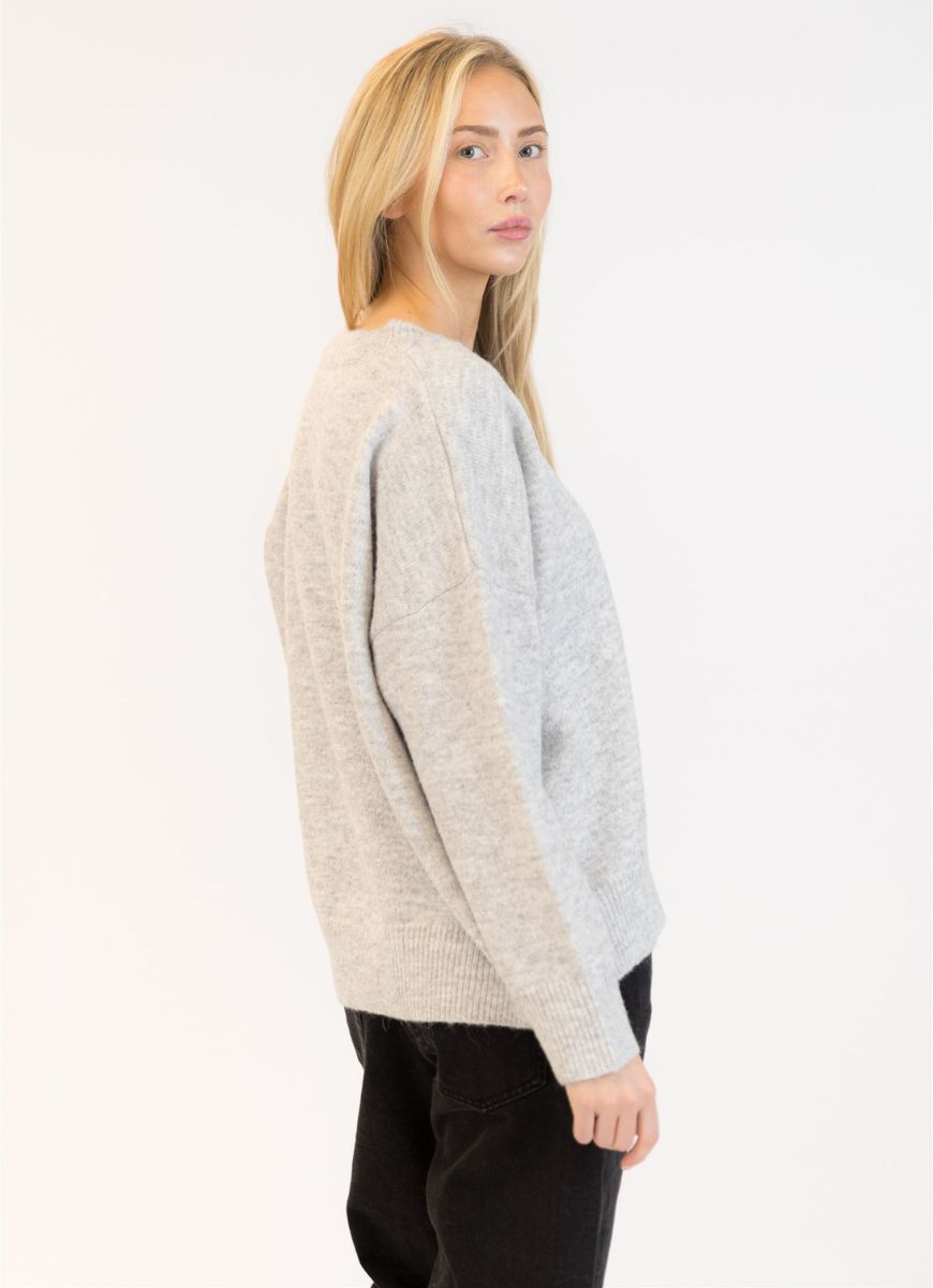 Lyla + Luxe Heart Pullover Sweater in Light Grey/Blue Side View