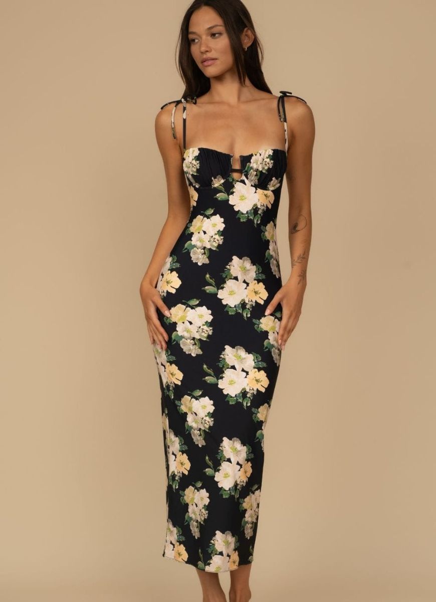 Montce Liz Floral Petal Long Slip Dress Full Length Front View