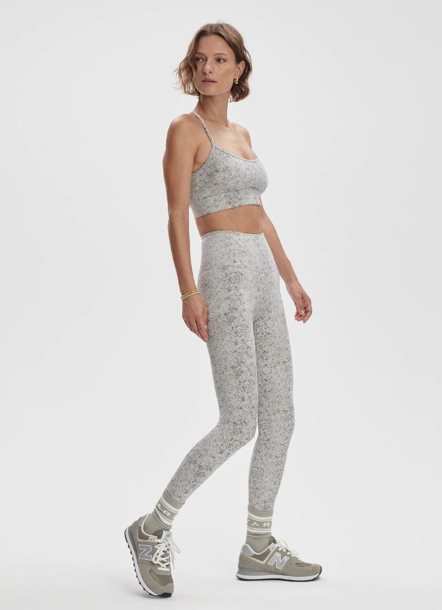 Varley Move Irena Sports Bra in Ivory Textured Snake Full Length Side View