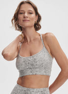 Varley Move Irena Sports Bra in Ivory Textured Snake Front View