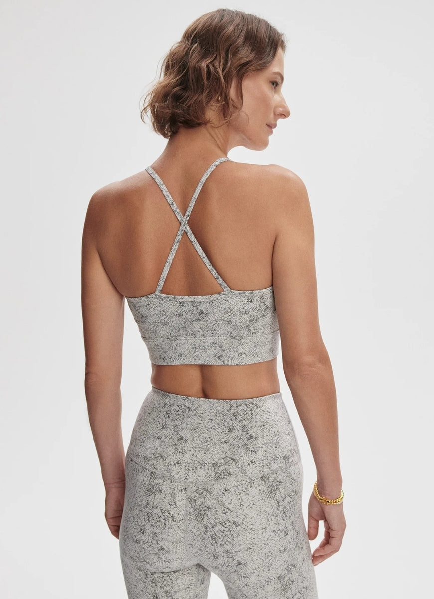 Varley Move Irena Sports Bra in Ivory Textured Snake Back View