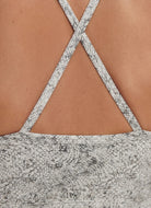 Varley Move Irena Sports Bra in Ivory Textured Snake Close Up Back View
