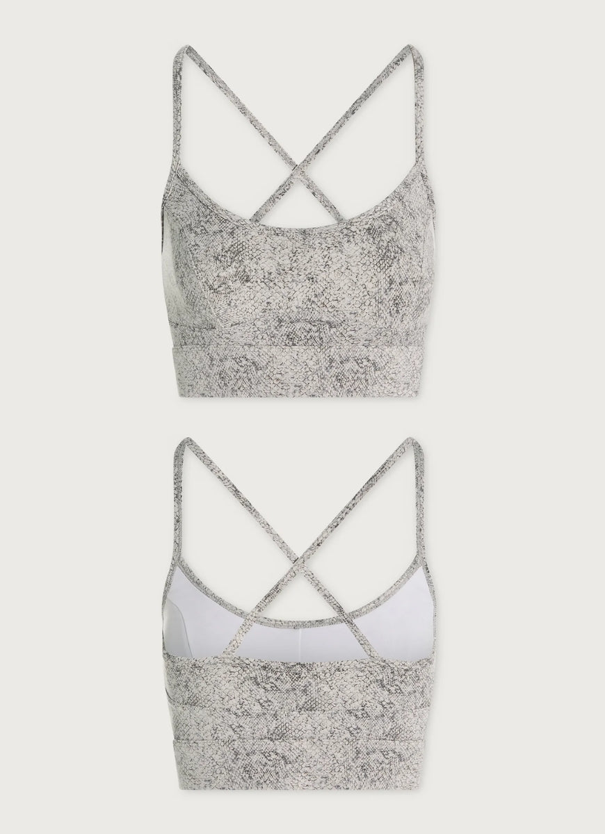Varley Move Irena Sports Bra in Ivory Textured Snake Product Shot View