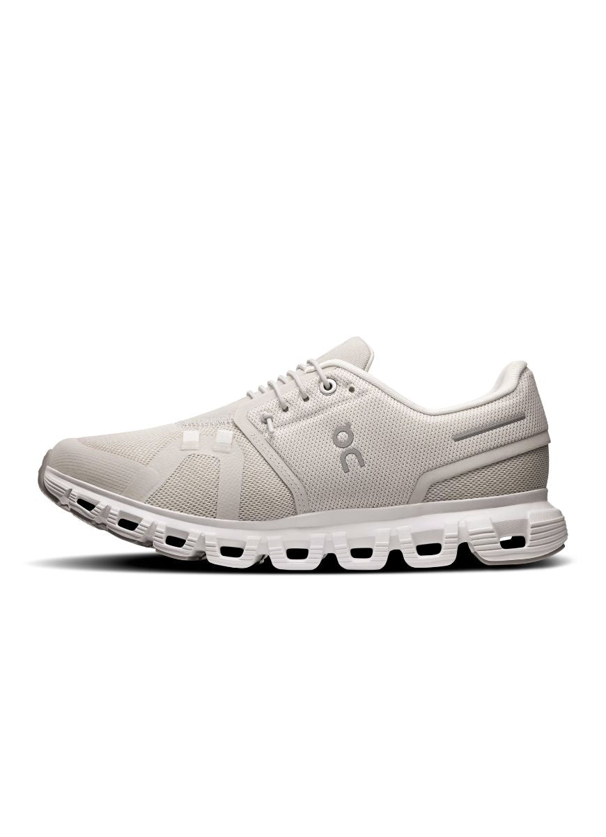 On Women's Cloud 6 Sneaker in Pearl/White Side View