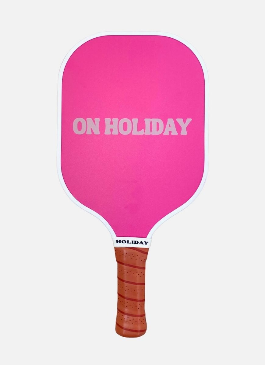 On Holiday Ibiza Pickleball Paddle Showing Logo Side