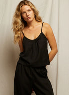 perfectwhitetee Paulette Woven Linen Tank in Black Alternate Front View