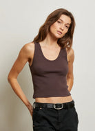perfectwhitetee Blondie Tank Top in Cocoa Powder Front View