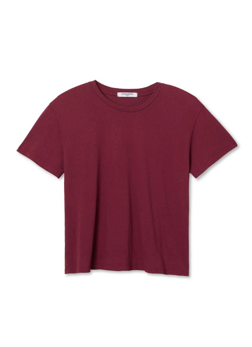 perfectwhitetee Harley Crew Tee in Dark Burgundy Product Shot View