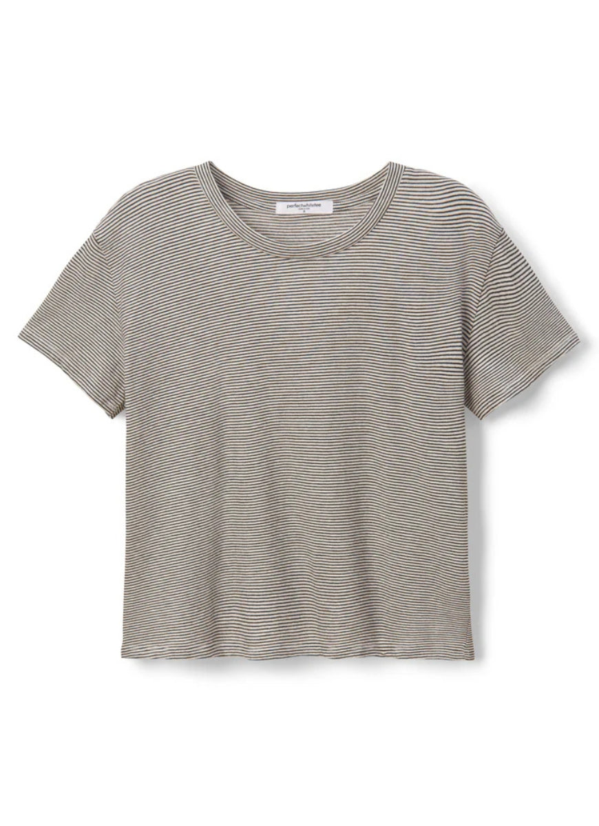 perfectwhitetee Harley Crew Tee in Ivory/Black Stripe